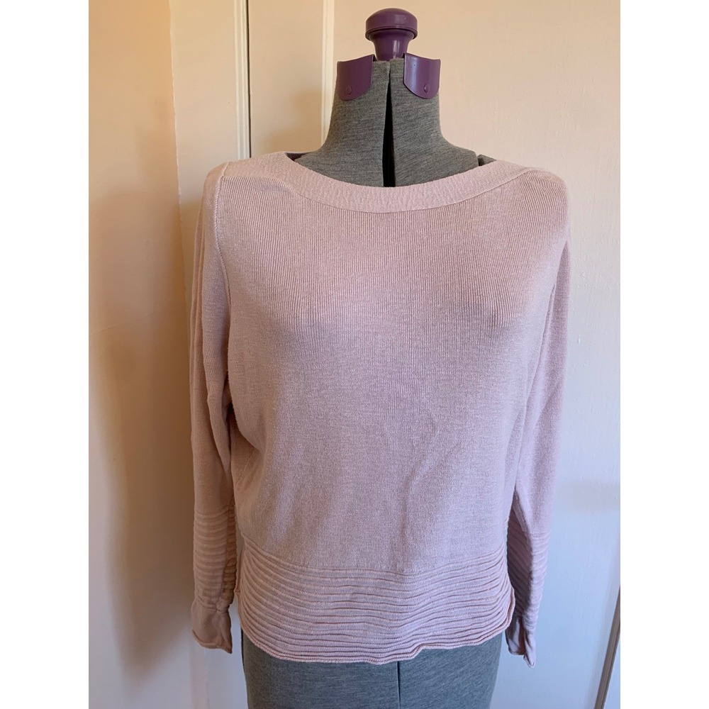 Belldini Plus Size 1X Blush Pink Ribbed Knit Boat Neck Sweater Ruffle Cuff